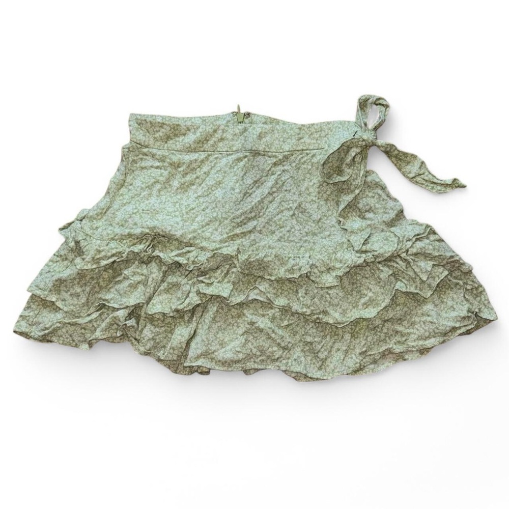 forever 21 frilly green flower mini skirt with bow